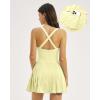 image:imageQINSEN Womens V Neck Pleated Tennis Dresses Built in Shorts Cross Back Sleeveless Athletic Dress with PocketsYellow