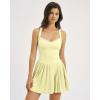 image:imageQINSEN Womens V Neck Pleated Tennis Dresses Built in Shorts Cross Back Sleeveless Athletic Dress with PocketsYellow