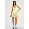 image:imageQINSEN Womens V Neck Pleated Tennis Dresses Built in Shorts Cross Back Sleeveless Athletic Dress with PocketsYellow