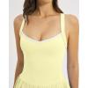 image:imageQINSEN Womens V Neck Pleated Tennis Dresses Built in Shorts Cross Back Sleeveless Athletic Dress with PocketsYellow