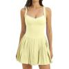image:imageQINSEN Womens V Neck Pleated Tennis Dresses Built in Shorts Cross Back Sleeveless Athletic Dress with PocketsYellow