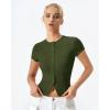 image:imageQINSEN Womens Crewneck Short Sleeve T Shirts Ribbed Button Going Out Trendy TopsArmy Green