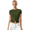 image:imageQINSEN Womens Crewneck Short Sleeve T Shirts Ribbed Button Going Out Trendy TopsArmy Green