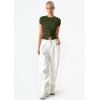 image:imageQINSEN Womens Crewneck Short Sleeve T Shirts Ribbed Button Going Out Trendy TopsArmy Green