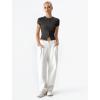 image:imageQINSEN Womens Crewneck Short Sleeve T Shirts Ribbed Button Going Out Trendy TopsDark Grey