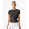 image:imageQINSEN Womens Crewneck Short Sleeve T Shirts Ribbed Button Going Out Trendy TopsDark Grey