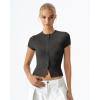image:imageQINSEN Womens Crewneck Short Sleeve T Shirts Ribbed Button Going Out Trendy TopsDark Grey