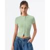 image:imageQINSEN Womens Crewneck Short Sleeve T Shirts Ribbed Button Going Out Trendy TopsLight Green
