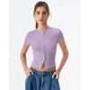 image:imageQINSEN Womens Crewneck Short Sleeve T Shirts Ribbed Button Going Out Trendy TopsLight Purple
