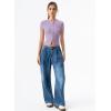 image:imageQINSEN Womens Crewneck Short Sleeve T Shirts Ribbed Button Going Out Trendy TopsLight Purple