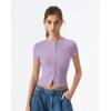 image:imageQINSEN Womens Crewneck Short Sleeve T Shirts Ribbed Button Going Out Trendy TopsLight Purple