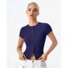 image:imageQINSEN Womens Crewneck Short Sleeve T Shirts Ribbed Button Going Out Trendy TopsNavy
