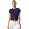 image:imageQINSEN Womens Crewneck Short Sleeve T Shirts Ribbed Button Going Out Trendy TopsNavy
