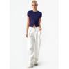 image:imageQINSEN Womens Crewneck Short Sleeve T Shirts Ribbed Button Going Out Trendy TopsNavy