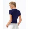 image:imageQINSEN Womens Crewneck Short Sleeve T Shirts Ribbed Button Going Out Trendy TopsNavy