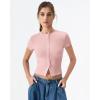 image:imageQINSEN Womens Crewneck Short Sleeve T Shirts Ribbed Button Going Out Trendy TopsPink