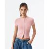 image:imageQINSEN Womens Crewneck Short Sleeve T Shirts Ribbed Button Going Out Trendy TopsPink