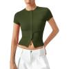 image:imageQINSEN Womens Crewneck Short Sleeve T Shirts Ribbed Button Going Out Trendy TopsArmy Green