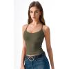 image:imageQINSEN Womens Cross Back Tank Top V Neck Double Lined Camisole Top Sleeveless Spaghetti Strap Going Out TopsOlive Green