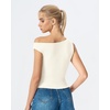 image:imageQINSEN Womens Off Shoulder Asymmetrical Tops Diagonal Buttonup Closure Split Hem Cropped T Shirts Y2k Tank TopBeige01