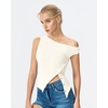 image:imageQINSEN Womens Off Shoulder Asymmetrical Tops Diagonal Buttonup Closure Split Hem Cropped T Shirts Y2k Tank TopBeige01