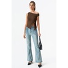 image:imageQINSEN Womens Off Shoulder Asymmetrical Tops Diagonal Buttonup Closure Split Hem Cropped T Shirts Y2k Tank TopCoffee Bean