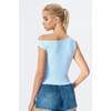 image:imageQINSEN Womens Off Shoulder Asymmetrical Tops Diagonal Buttonup Closure Split Hem Cropped T Shirts Y2k Tank TopLight Blue01