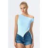 image:imageQINSEN Womens Off Shoulder Asymmetrical Tops Diagonal Buttonup Closure Split Hem Cropped T Shirts Y2k Tank TopLight Blue01