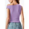 image:imageQINSEN Womens Off Shoulder Asymmetrical Tops Diagonal Buttonup Closure Split Hem Cropped T Shirts Y2k Tank TopPurple
