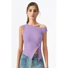 image:imageQINSEN Womens Off Shoulder Asymmetrical Tops Diagonal Buttonup Closure Split Hem Cropped T Shirts Y2k Tank TopPurple