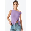 image:imageQINSEN Womens Off Shoulder Asymmetrical Tops Diagonal Buttonup Closure Split Hem Cropped T Shirts Y2k Tank TopPurple