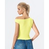 image:imageQINSEN Womens Off Shoulder Asymmetrical Tops Diagonal Buttonup Closure Split Hem Cropped T Shirts Y2k Tank TopYellow