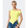 image:imageQINSEN Womens Off Shoulder Asymmetrical Tops Diagonal Buttonup Closure Split Hem Cropped T Shirts Y2k Tank TopYellow