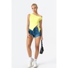 image:imageQINSEN Womens Off Shoulder Asymmetrical Tops Diagonal Buttonup Closure Split Hem Cropped T Shirts Y2k Tank TopYellow
