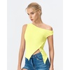 image:imageQINSEN Womens Off Shoulder Asymmetrical Tops Diagonal Buttonup Closure Split Hem Cropped T Shirts Y2k Tank TopYellow