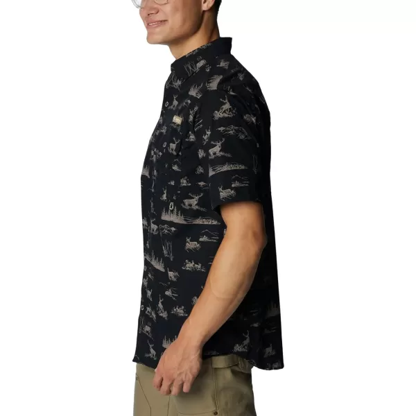 Columbia Mens Super Sharptail Short Sleeve ShirtBlack High Country Print