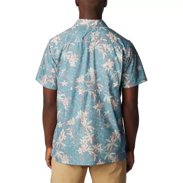 Columbia Mens Super Slack Tide Camp Shirt Short SleeveCanyon Blue Palmeria