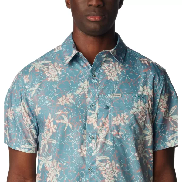 Columbia Mens Super Slack Tide Camp Shirt Short SleeveCanyon Blue Palmeria