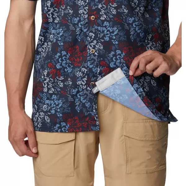 Columbia Mens Super Slack Tide Camp Shirt Short SleeveCollegiate Navy Deep Sea Dash