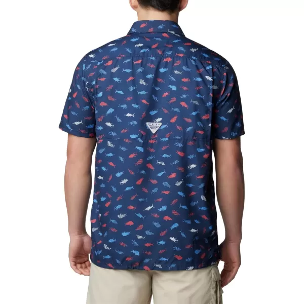 Columbia Mens Super Slack Tide Camp Shirt Short SleeveCollegiate Navy Stars N Stripes