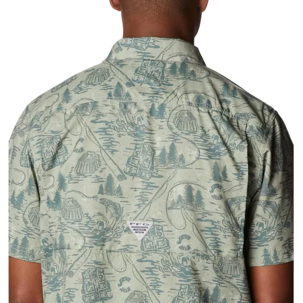 Columbia Mens Super Slack Tide Camp Shirt Short SleeveMetal Pfg Origins Print