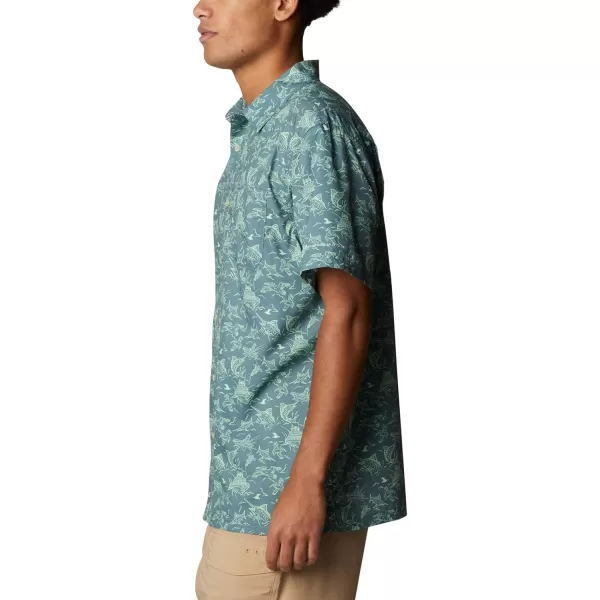 Columbia Mens Super Slack Tide Camp Shirt Short SleeveMetal Small Mighty Marlins Print