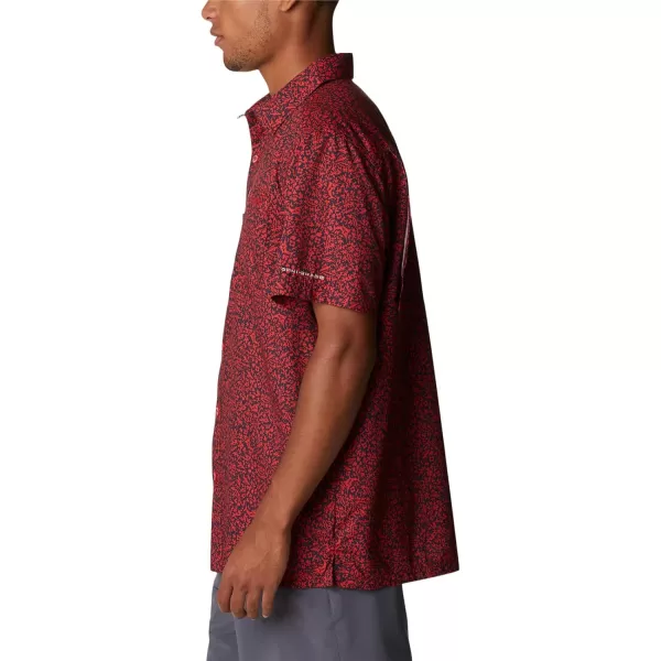Columbia Mens Super Slack Tide Camp Shirt Short SleeveRed Spark Deepsea Medley