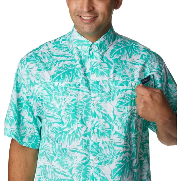 Columbia Mens Super Tamiami Long Sleeve ShirtElectric Turquoise Hawaiian Throwback Print