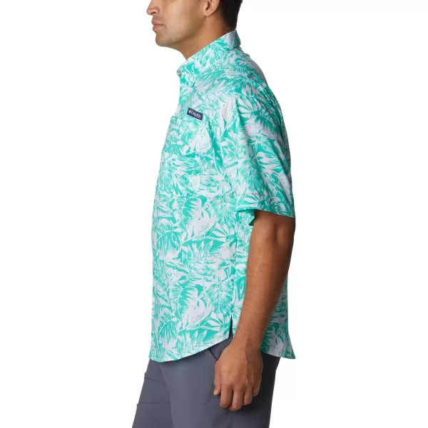 Columbia Mens Super Tamiami Long Sleeve ShirtElectric Turquoise Hawaiian Throwback Print