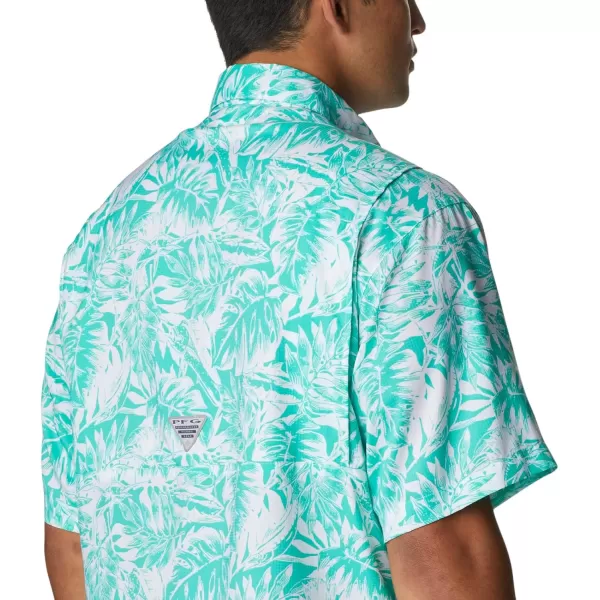 Columbia Mens Super Tamiami Long Sleeve ShirtElectric Turquoise Hawaiian Throwback Print