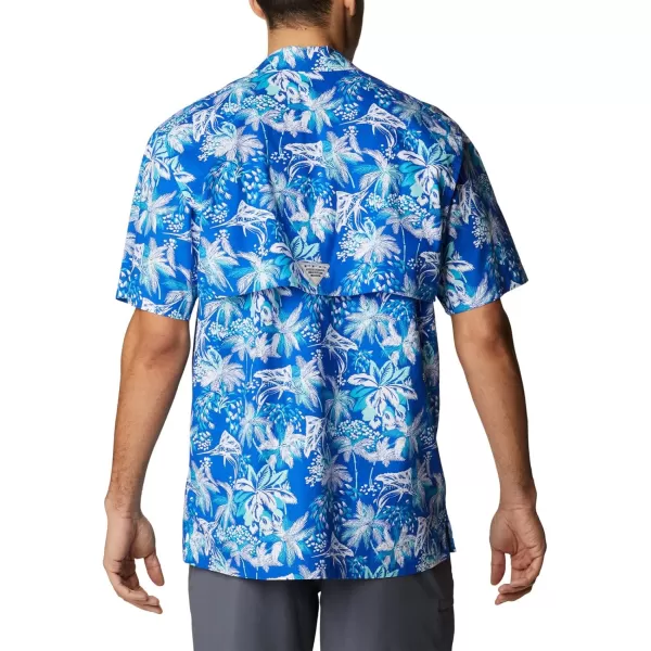 Columbia Mens Trollers Best Short Sleeve ShirtBlue Macaw Festive Fishin Print