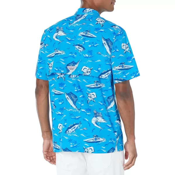 Columbia Mens Trollers Best Short Sleeve ShirtBlue Macaw Reel Dreamz Print