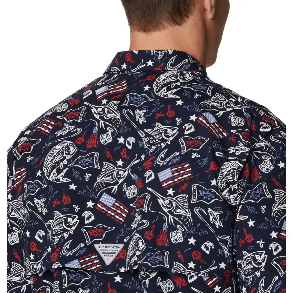 Columbia Mens Trollers Best Short Sleeve ShirtCollegiate Navy Americana Fishing Print