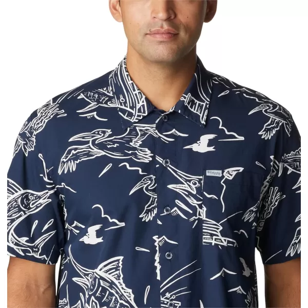 Columbia Mens Trollers Best Short Sleeve ShirtCollegiate Navy Mighty Marlins Print